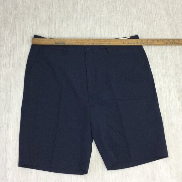 Mens Chino Shorts Size‎ 38W Navy Polyester Slash Pockets Flat Front High Rise - Picture 2 of 4